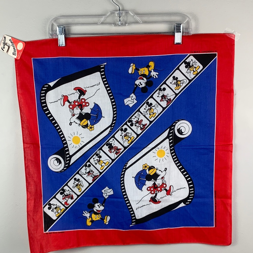 80s Vintage Mickey & Minnie Film Strip Bandana Scarf NEW